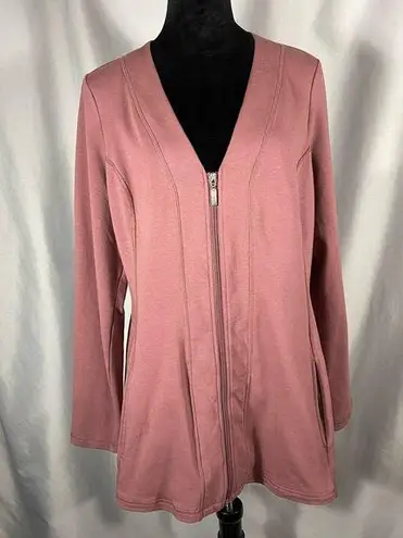 Denim & Co D & Co. Active V Neck Front Zip Front Jacket Activewear Long Sleeve Pink Sz M