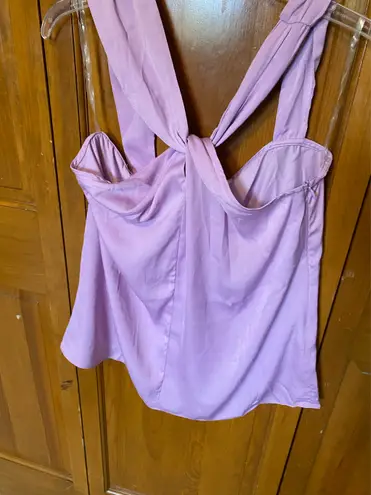 Lilac Satin Twist Neck Top Purple Size L