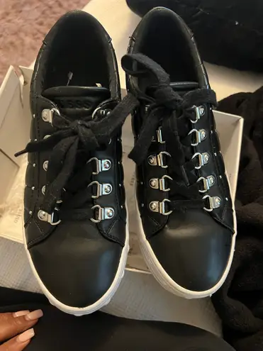 GUESS Black Leather Quilted Sneakers