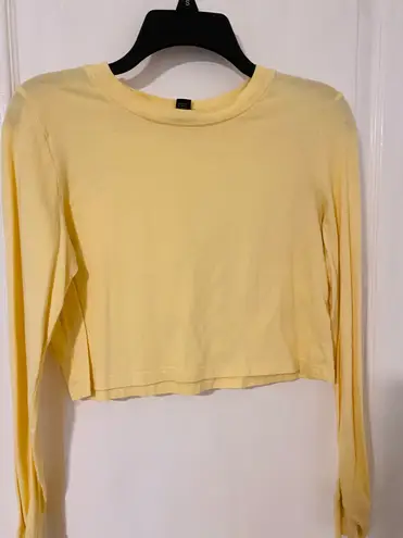 Forever 21 Yellow Cropped Long Sleeve Shirt