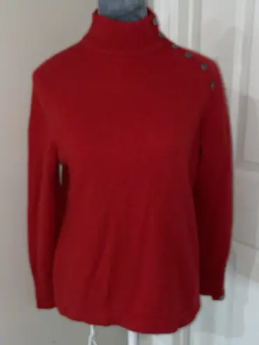 Charter Club 2-Ply Cashmere Mock Turtleneck Sweater Womens L Red Button Accent - Image 1