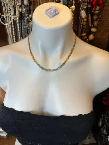 925 Italy Vermeil Tricolor Braided Herringbone Necklace, Bracelet & Earrings Gold