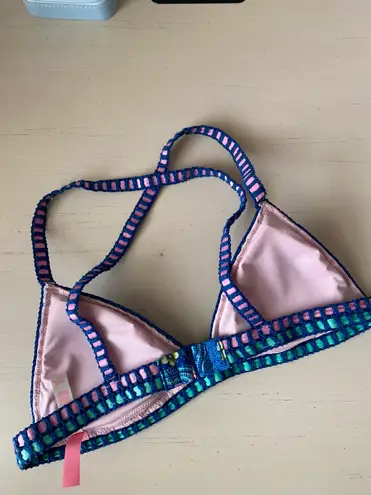 Victoria's Secret Y2k Victoria’s Secret multicolored crochet trim paisley triangle bikini top 