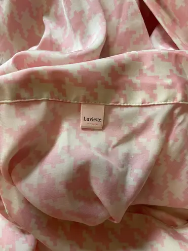 LUVLETTE Fasion Patterned Satin Long Women Pajama Set Pink Size M