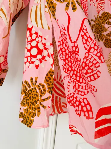 Farm Rio Lobster Print Oversized Button-Front Shirt/Tunic, Size S