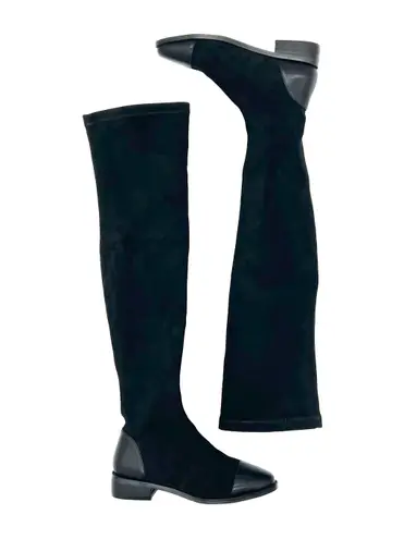 Genuine leather faux suede over the knee High shaft boots winter shoes combat boots Black Size 6