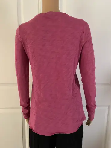 ATM Anthony Thomas Melillo Slub Jersey Long Sleeve V -Neck Tee Pink Gardenia