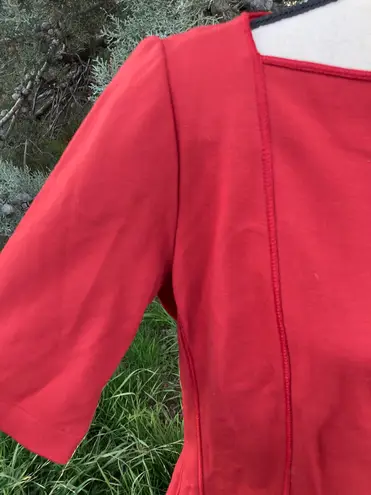 Lafayette 148 Brick Red Orange Ponte Knit Paneled Dress Short Sleeve Boat Neck L