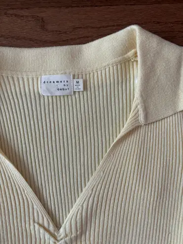 Dreamers By Debut pastel yellow ribbed collared cropped sweater top