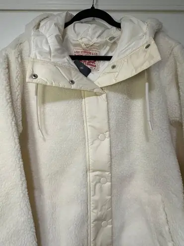 Levi's  Women's Sherpa Coated Button Hoodie Jacket Cream Size Medium NWT Plush