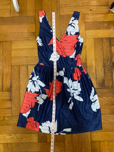 AQUA Blue Navy Dress with white and red flowers, Size S