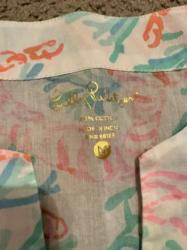 Lilly Pulitzer Amelia Island Tunic Resort White Pink CRAB Blue Top Size M - Image 6
