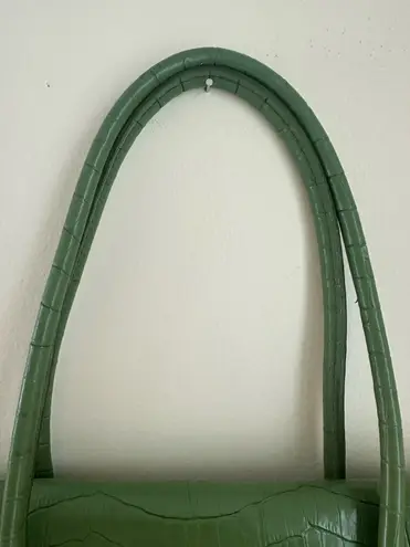 Green alligator print leather shoulder bag and matching wallet