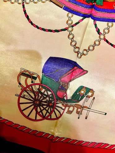 Vintage Royal EQUESTRIAN Horses and Carriages oversized square Silky Scarf 35/35 Multiple