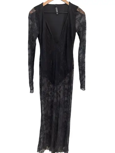 SKIMS Skim Black Ultra Fine Lace Plunge Long Maxi Dress M NWOT ( SOLD OUT)