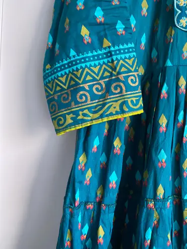 Teal Blue Embroidered & printed Anarkali Long Kurta Kurti Flare Fairy New Size XL
