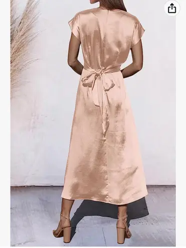 PRETTYGARDEN Women's 2023 Summer Satin Midi Dress Cap Sleeve Tie Waist Elegant A-Line Flowy Dresses