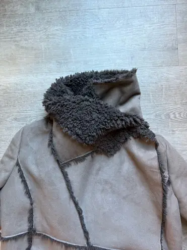 SISTERS Outerwear Faux Shearling Faux Suede Waterfall Front Taupe Brown Jacket S Tan