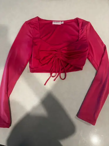 Thats So Fetch Pink Long Sleeve Crop Top - Image 2