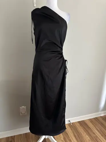 PRETTYGARDEN Women's Summer One Shoulder Satin Maxi Dress Cutout & High Split. S