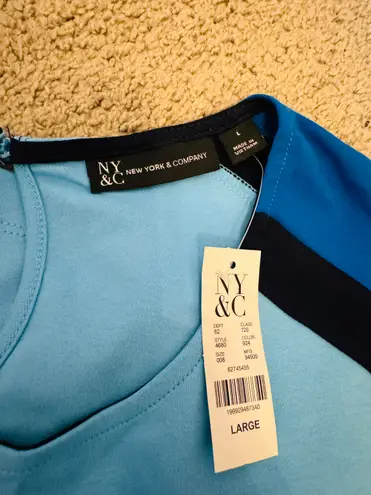 New York And Company Blue Side-Stripe Flare Dress - City Knits Size Large