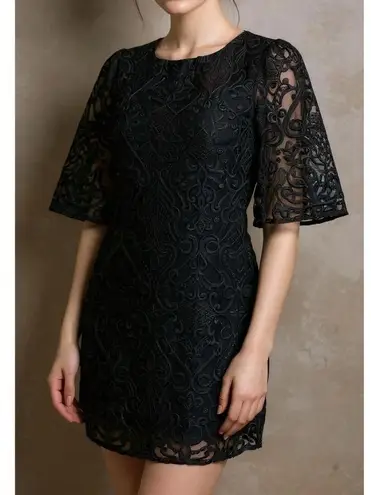 Sézane Gabin Guipure Embroidered Lace Mini Dress, Black, FR34/US2
