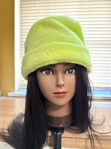 Handmade Lime Green Winter Knit Soft Fluffy Beanie Hat