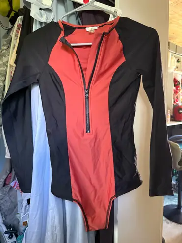 Volcom Red and black  bodysuit swimming suit - Image 1