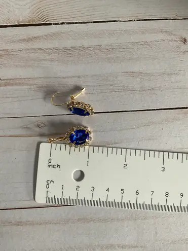 M Bellis Boutique Oval Blue Gemstone Crystal Earrings Surrounded by Rhinestones