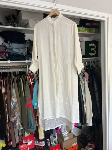 Emerson Fry white cream silk button down midi long shirtdress 00