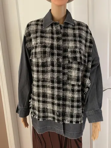 ZARA Denim Tweed Button-Front Jacket