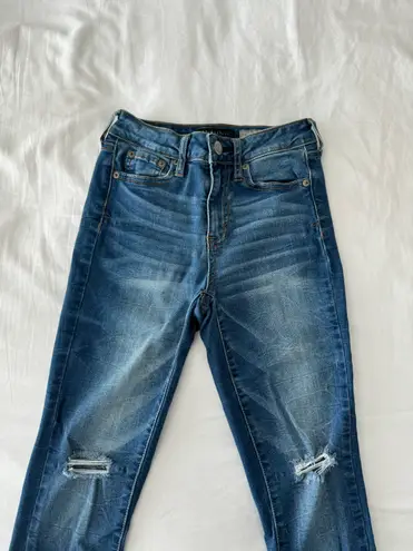 Aeropostale Medium Wash Raw Hem High Waisted Destroyed Jeggings