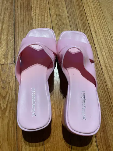 Jeffrey Campbell Pink Jelly Platform Heels Open Toe Crisscross Barbie Coquette Pastel Vintage y2k Jelly Slipon Band Slides Sandals Bubblegum Chunky Block - Image 7