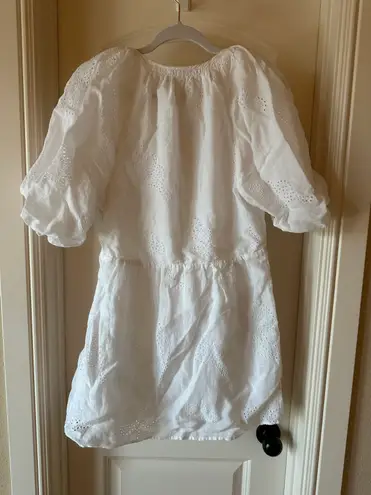 Frame Denim Eyelet Puff Sleeve White Mini Dress