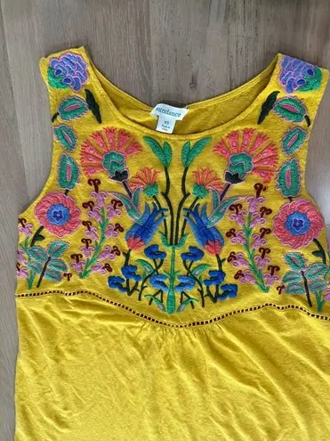 Sundance catalog sintra dreams floral embroidered 100% linen yellow dress sz XS