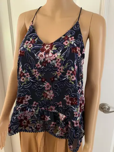 Moon River Floral Velvet Spaghetti Straps Tank