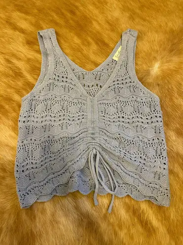 Jessica Simpson Blue Crochet Tank Top With Draw String 