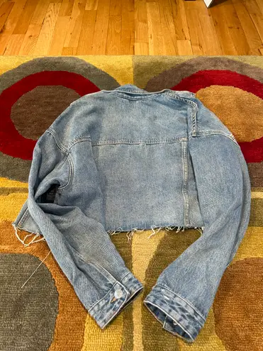 Garage Denim Jean Jacket Cropped Frayed Size Large