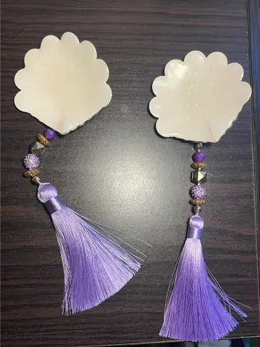 Handmade Purple and Gold Beaded Tassel Pasties - Image 2