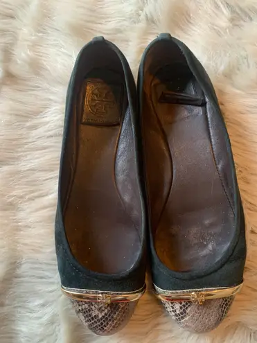 Tory Burch Pacey Driver Green Suede Snakeskin Cap Toe Ballet Flats Size 6.5 M - Image 4