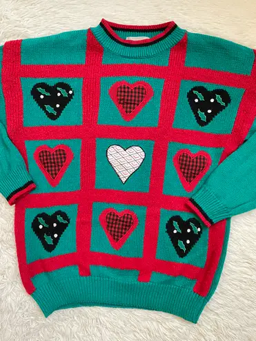 Jordache Vintage 90s  heart print green sweater