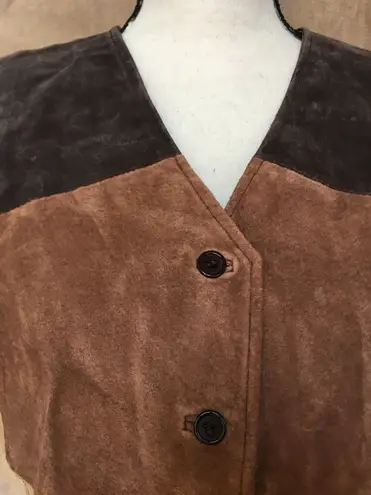 Outbrook Vintage 90s Y2K Color Block Suede Leather Vest Brown Tan Umber 12/14 L