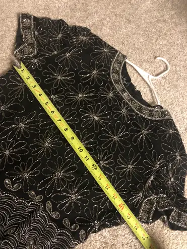 Laurence Kazar Womens Silk Top Black Silver Sequin beaded Lined vintage size M