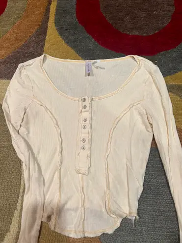 Urban Outfitters Out From Under  Y2K Cream Waffle Knit Henley Crop Top Size Small