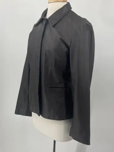 Nine West Vintage 90s Y2k  Leather Jacket Collar Button Down Moto Black Womens 12