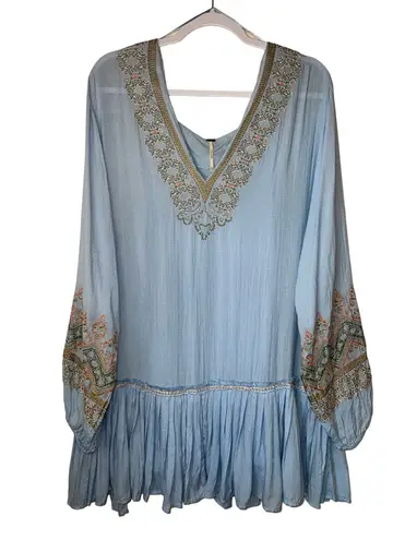 Free People  Wild One Embroidered Blue Tunic/Dress