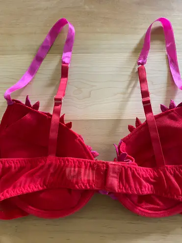 Frederick's of Hollywood Fredrick’s Of Hollywood Red And Pink Floral Ribbon Front Bra Size 36C