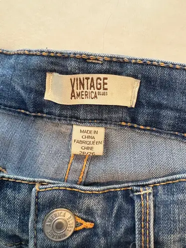 Vintage America Wonderland Capri Gingham Flare Jeans Blue Size 26