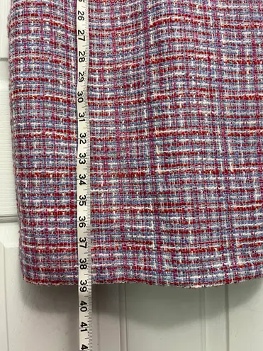 J.Crew  Tweed Blue And Pink Woven Pattern Sheath Dress Sz 00 With Fringe