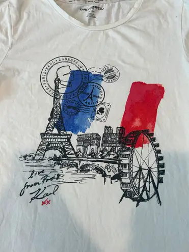 Karl Lagerfeld Karl Largerfeld Paris Eiffel Tower White Short Sleeve Graphic Tee Shirt Size M